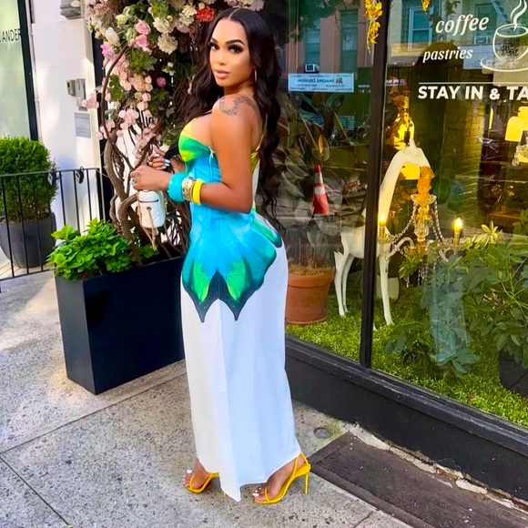 Butterfly 🦋 Effect Colorful One-Shoulder Maxi Dress - Picture 7 of 10